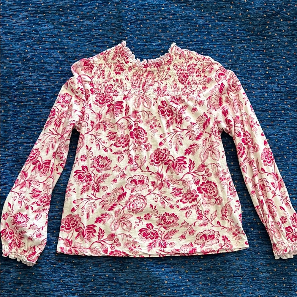 Lucky Brand Magenta and White Smocked Top size small